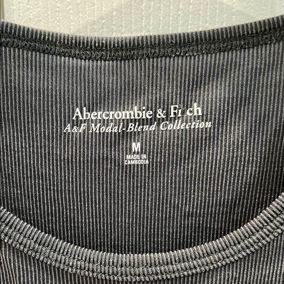 Abercrombie & Fitch Ribbed Grey Fitted Short Sleeve Tee - Picture 2 of 9